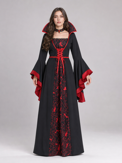 Long Gothic Vampire Cosplay Dress with Necklace