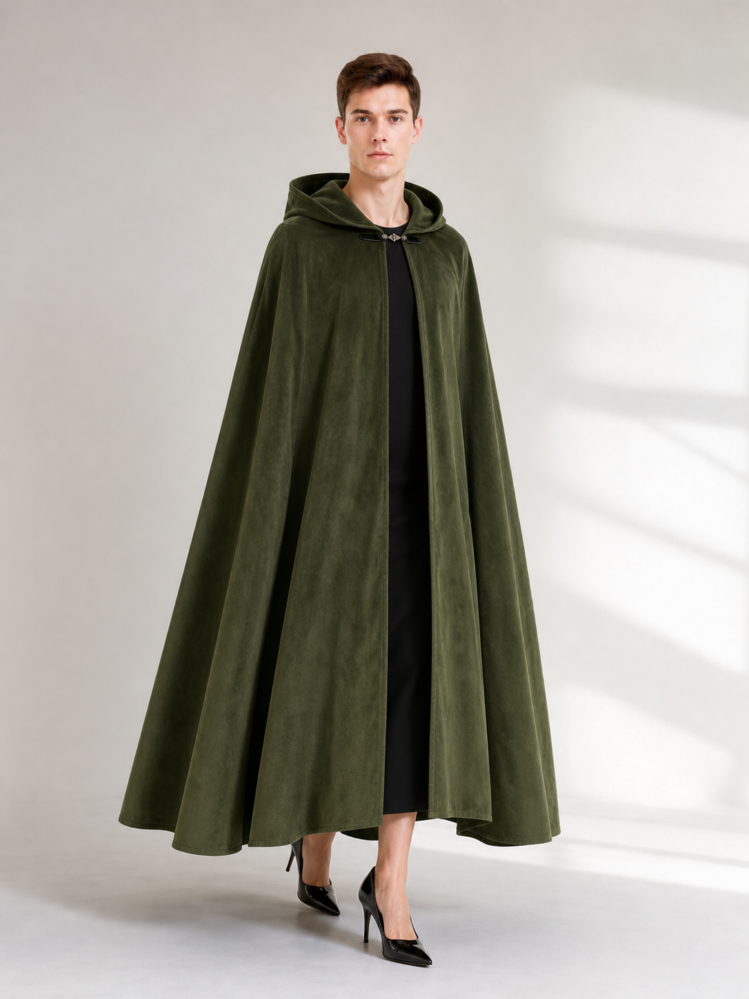 Long Green Hooded Costume Cloak
