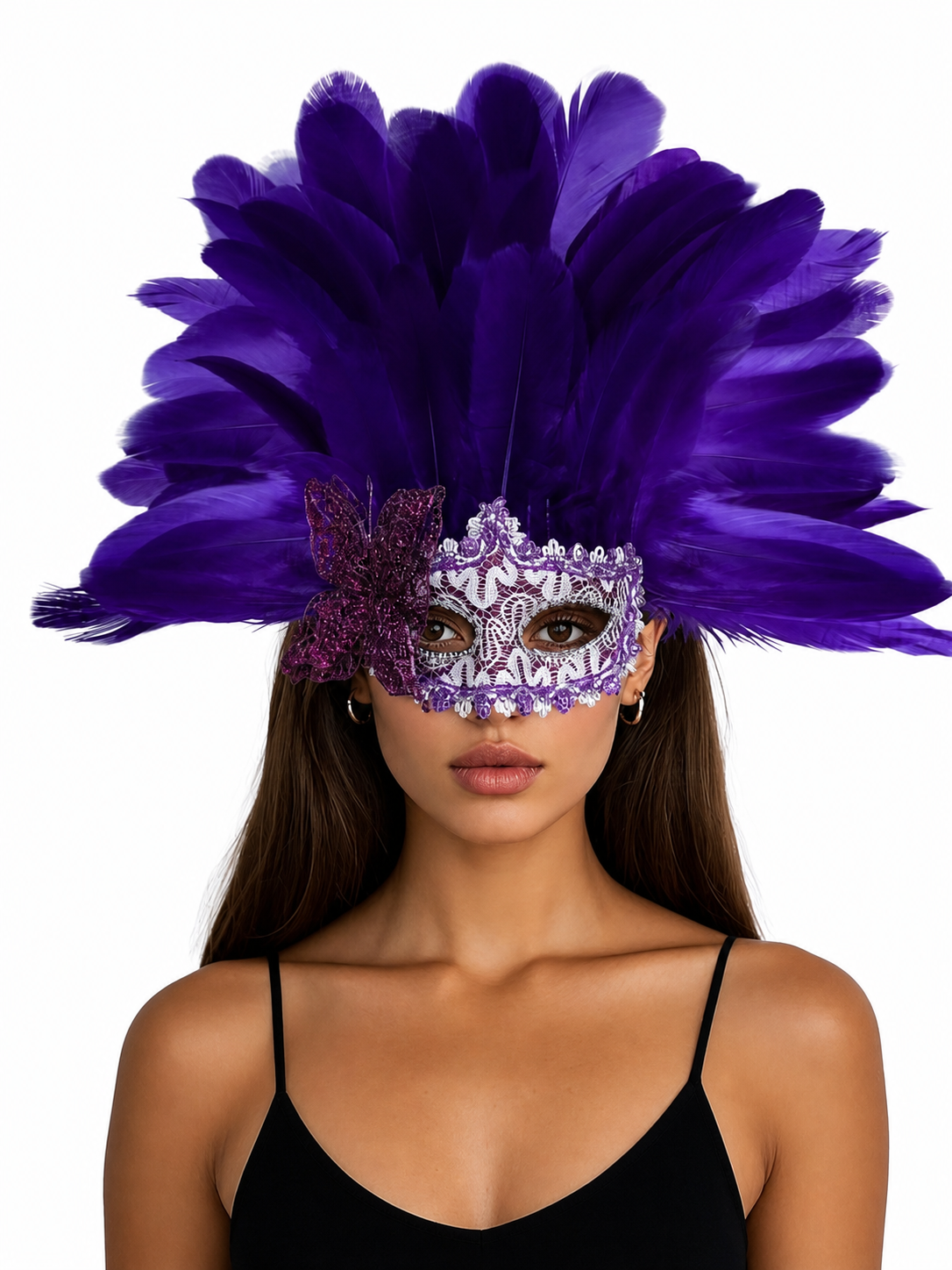 Carnival headdress with feathers and a mask