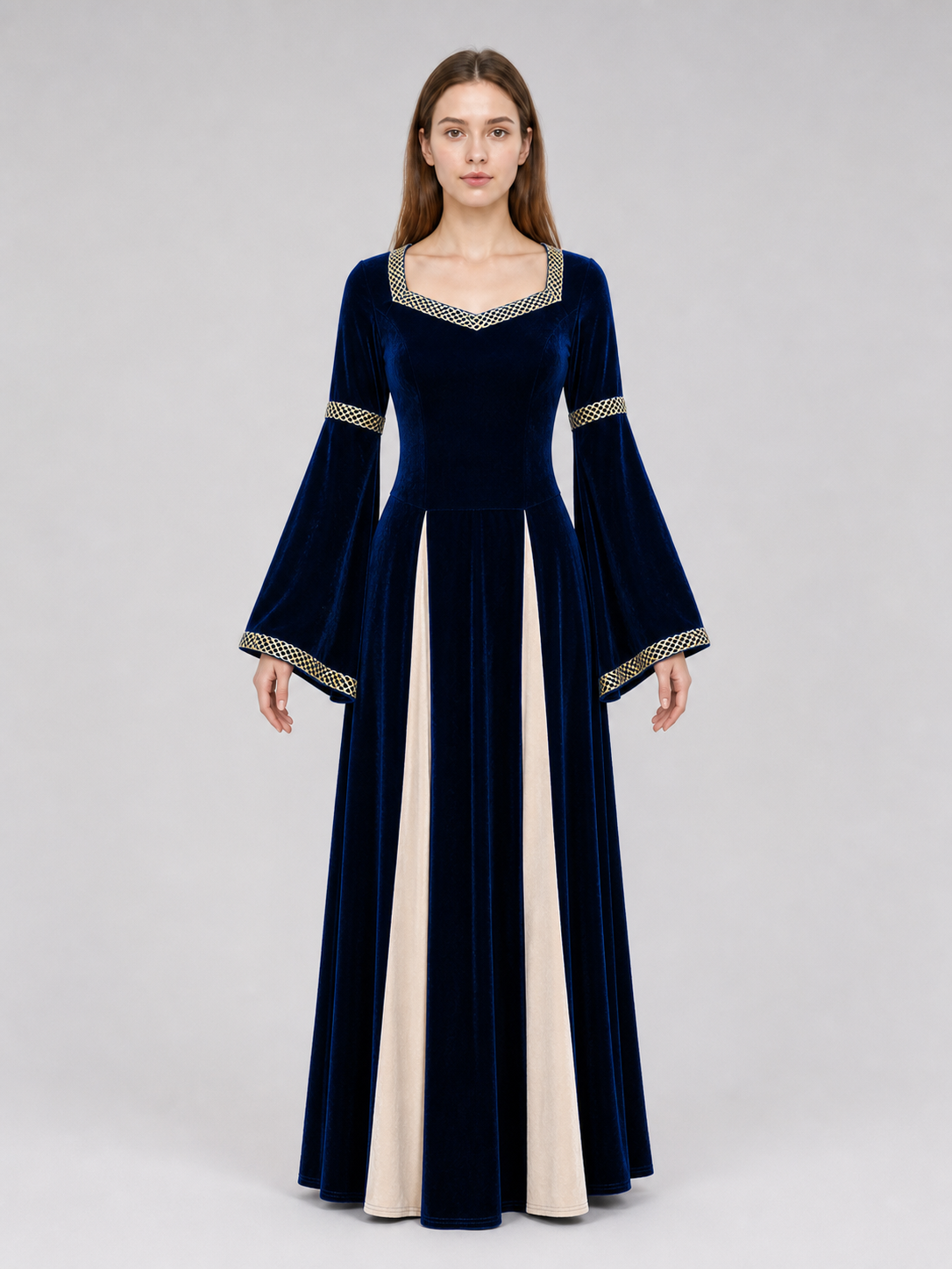 Medieval-Style Maxi Dress with Flared Sleeves