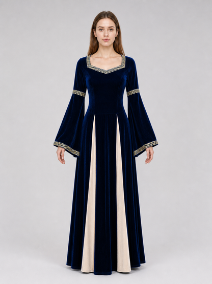 Medieval-Style Maxi Dress with Flared Sleeves
