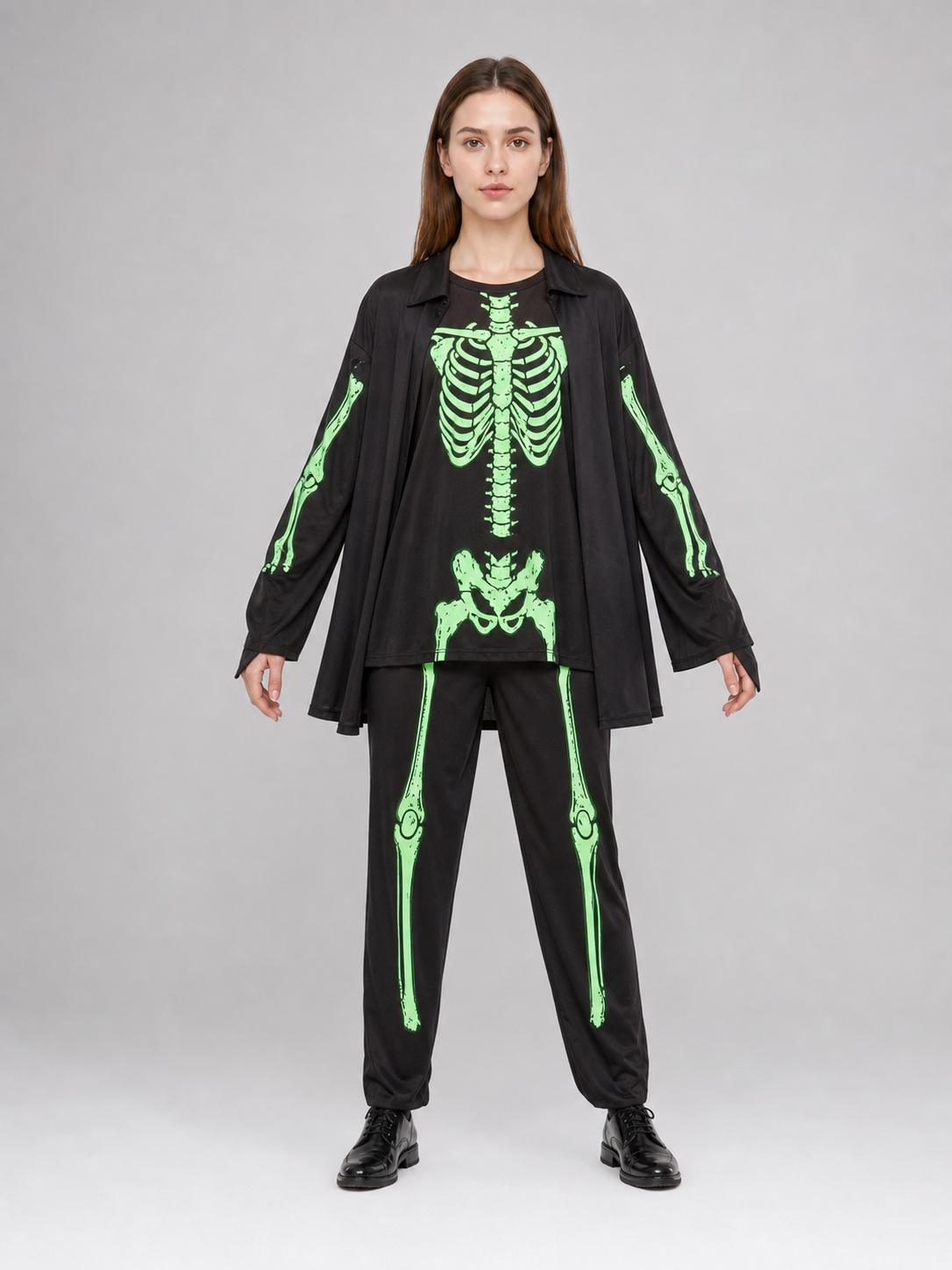 Skeleton Costume: Robe, Pants, and Hat for Halloween