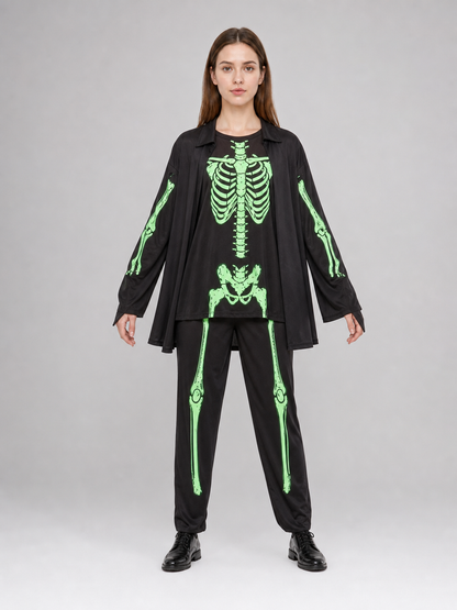 Skeleton Costume: Robe, Pants, and Hat for Halloween