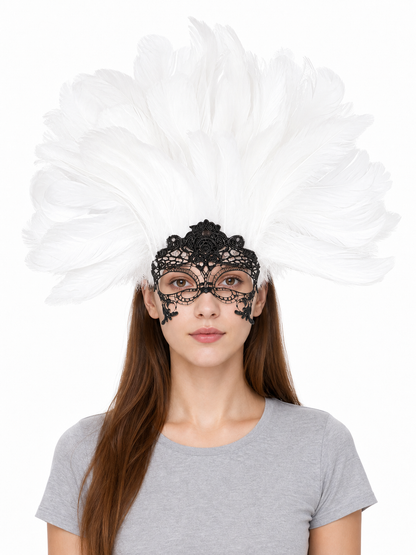 White feather masquerade headpiece product view 18