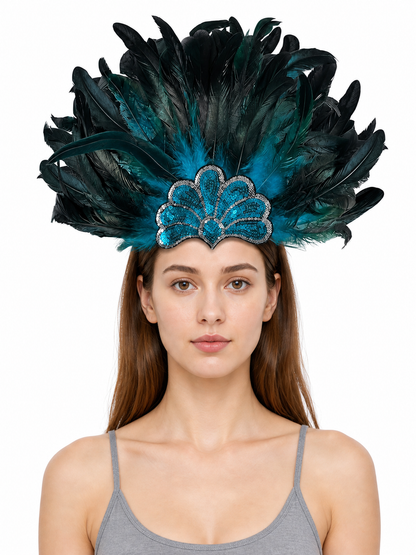 Feather Headpiece with Turquoise Sequins