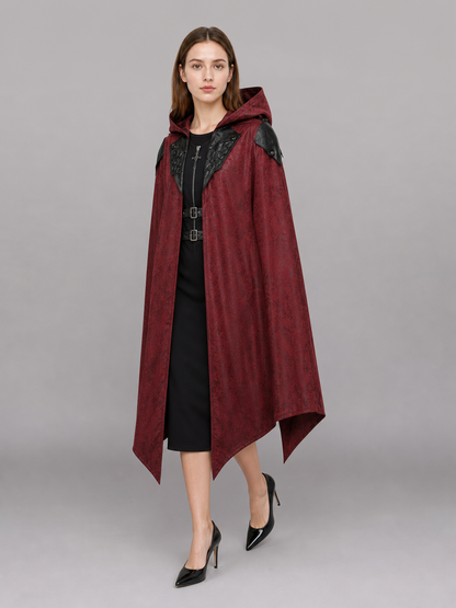 Burgundy Gothic Hooded Costume Cloak