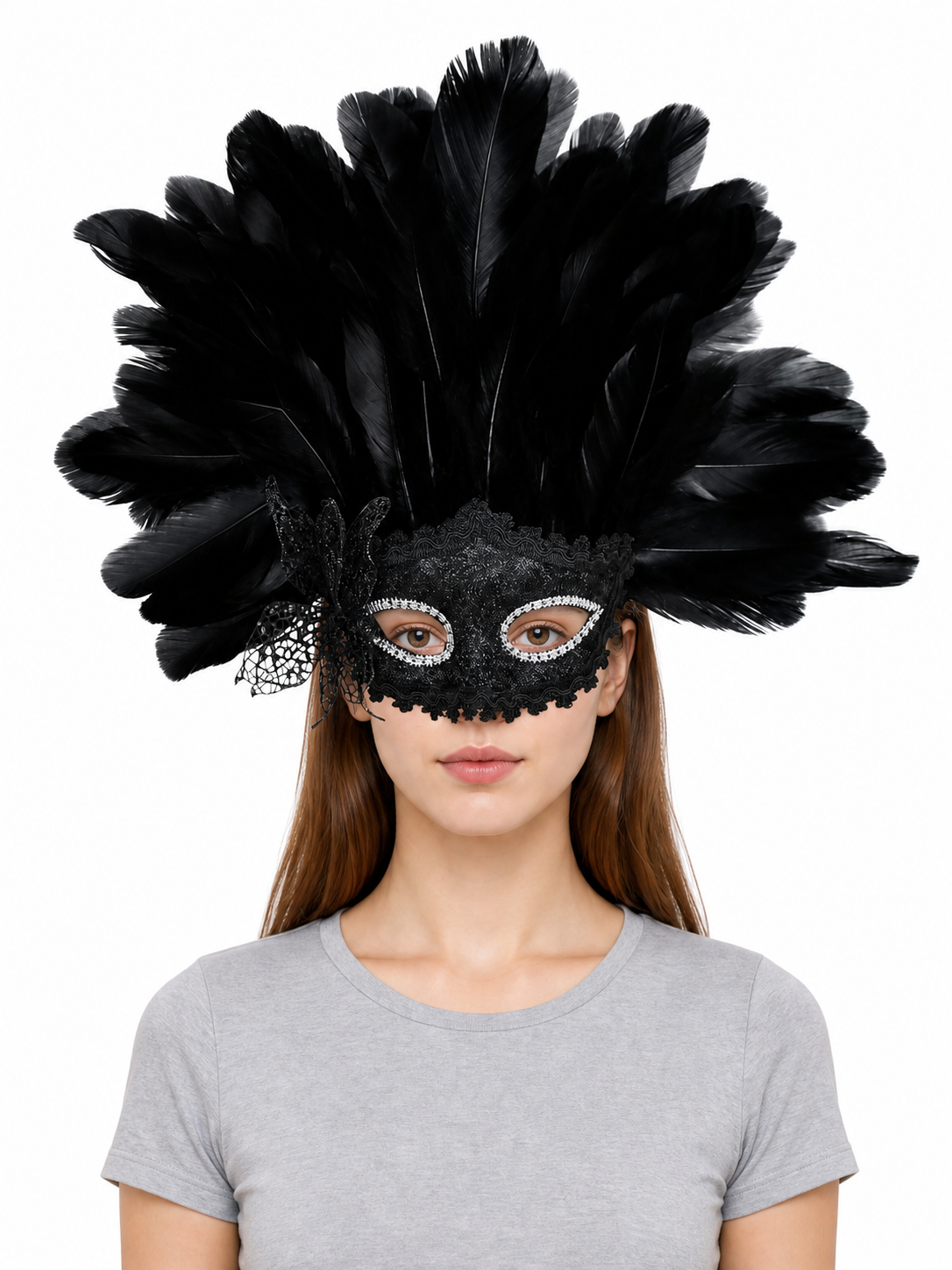 Carnival Mask with Black Feathers and Glitter