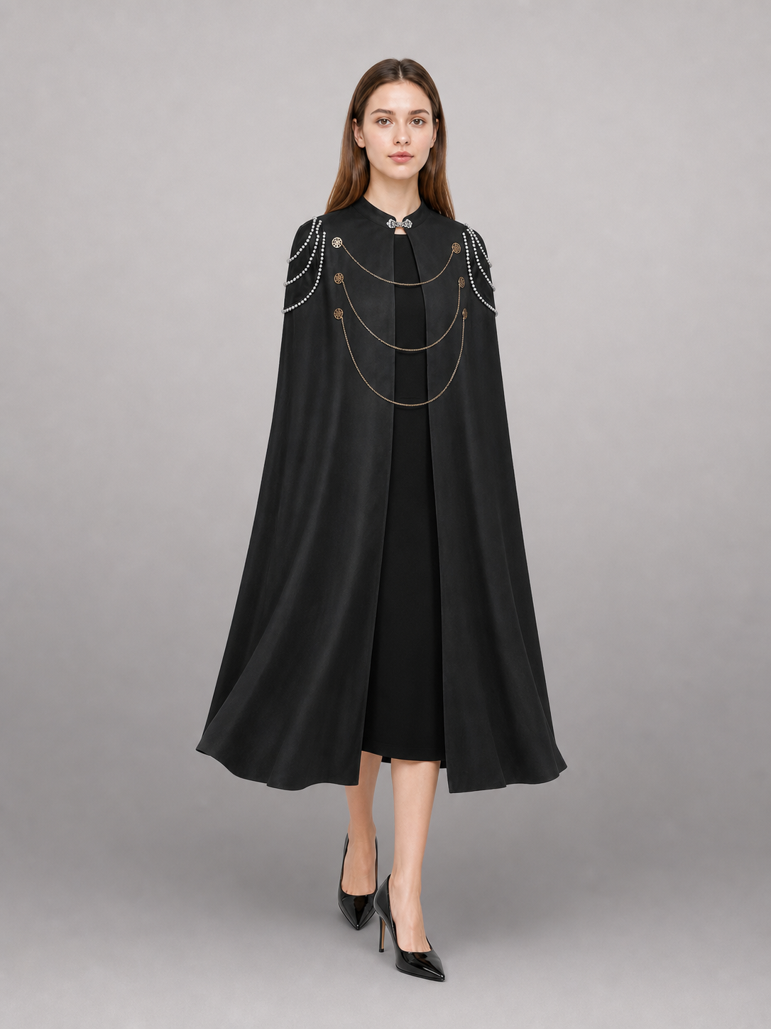 Long Black Hooded Costume Cloak