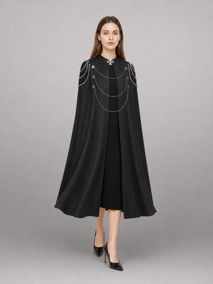 Long Black Hooded Costume Cloak