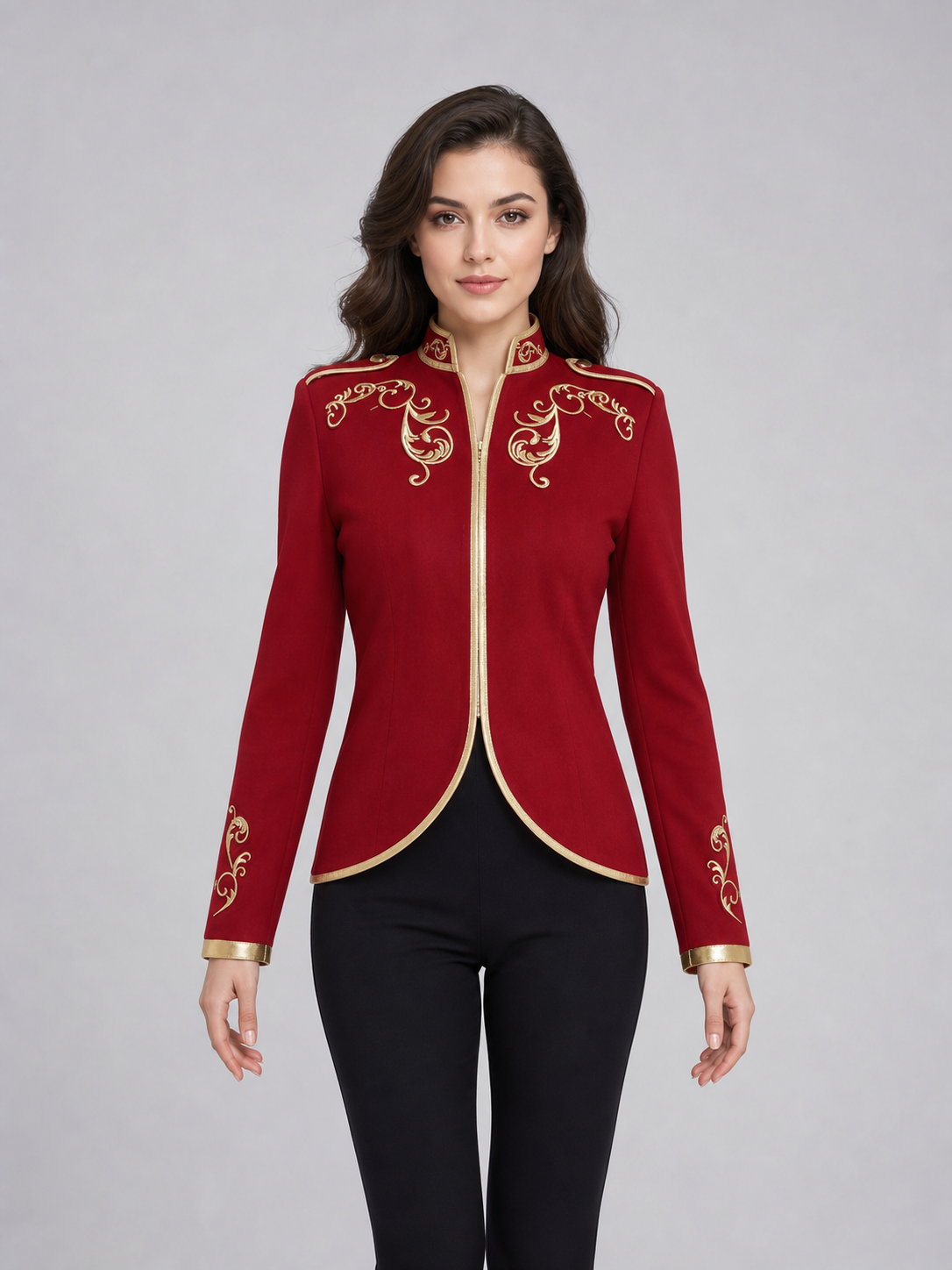 Embroidered Cosplay Jacket, Red with Gold
