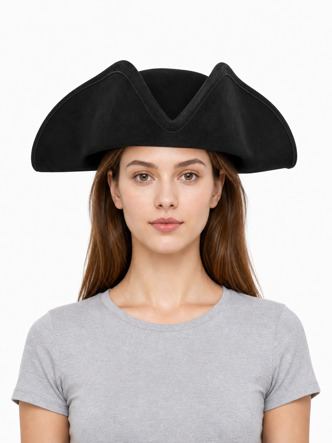 1pc Black Pirate Hat, Women's Three-Cornered Tricorn Costume Cap with Wide Curved Brim and Structured Crown for Cosplay, Halloween Parties and Themed Events