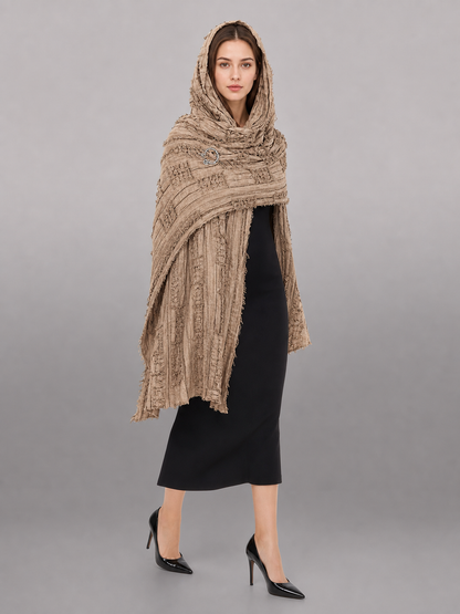 Boho Hooded Scarf Cape, Khaki