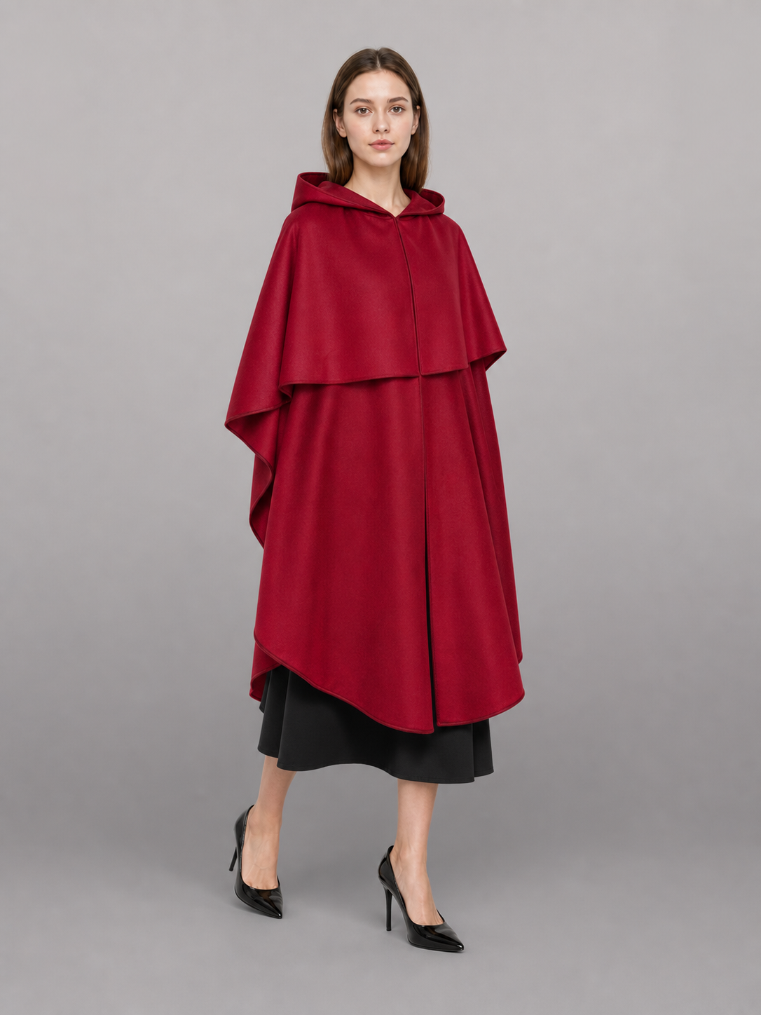 Burgundy hooded costume cloak for cosplay