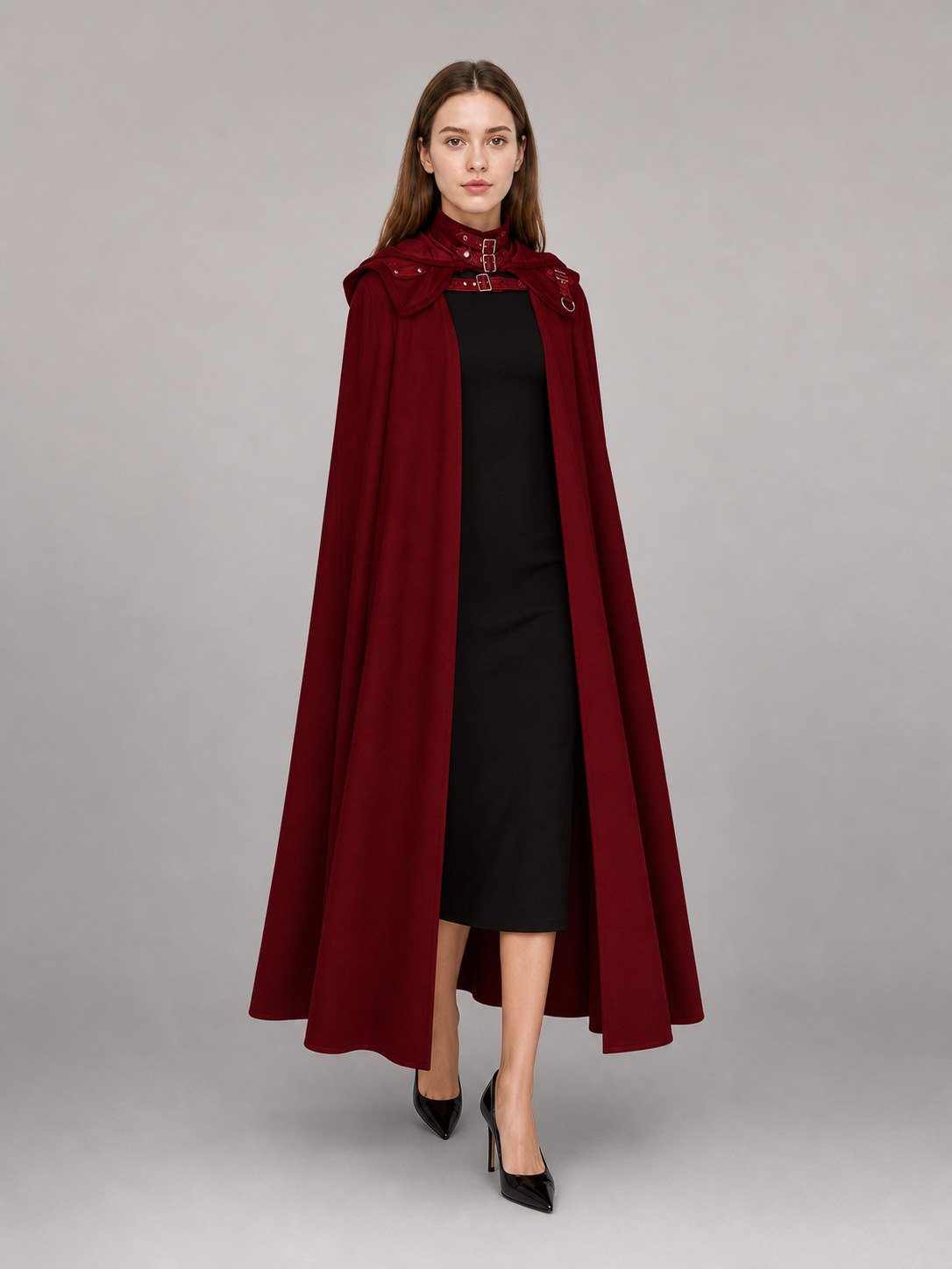 Burgundy Carnival Cloak with Hood