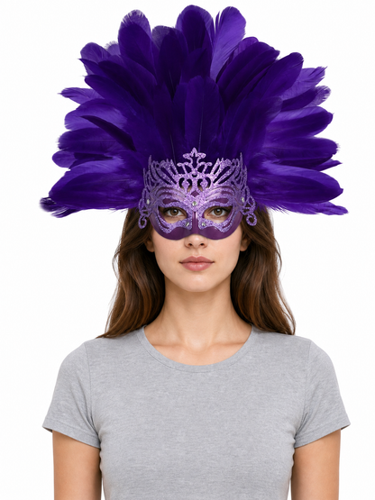 Carnival Headpiece with Feathers and Mask