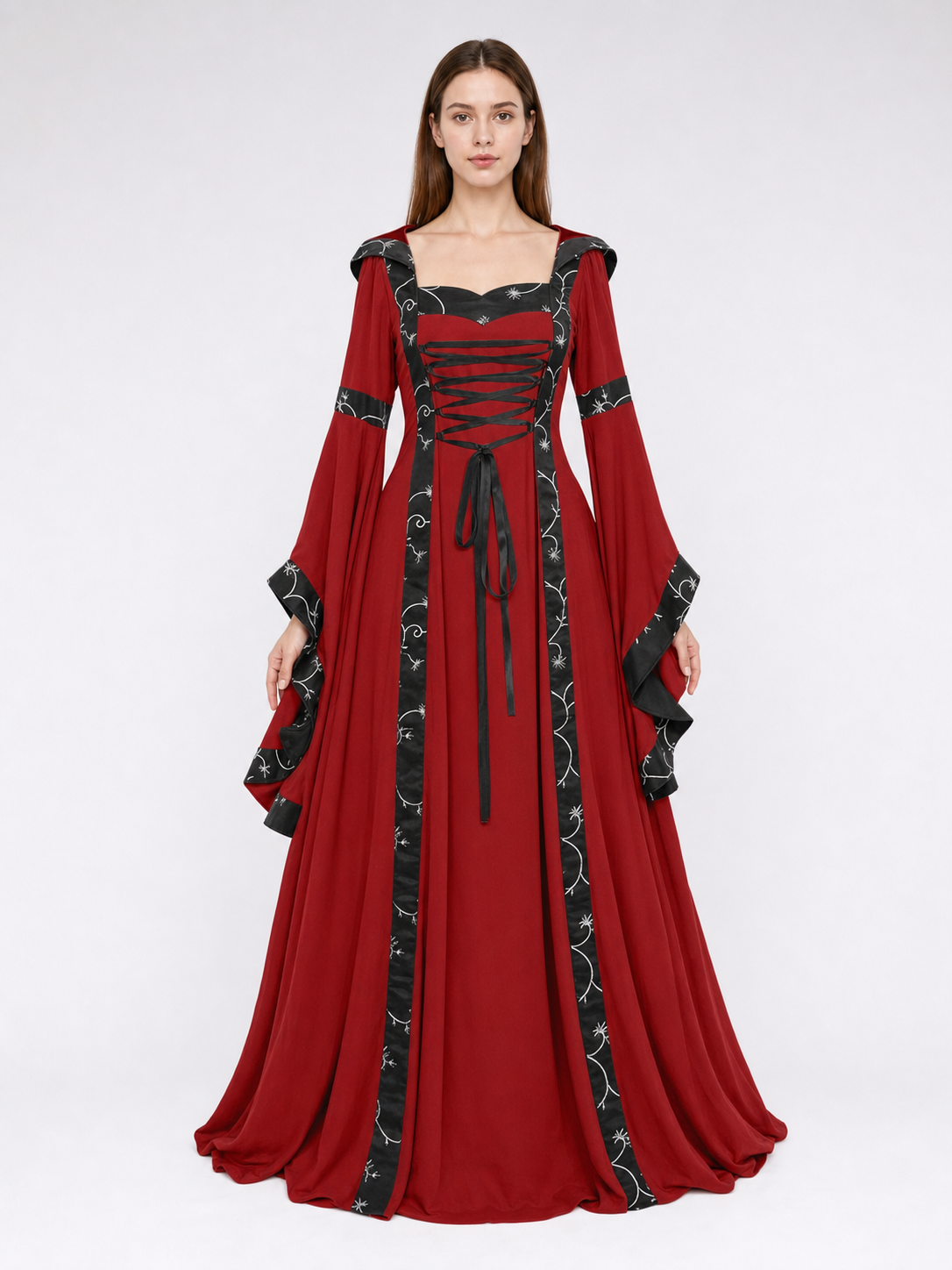Gothic Medieval Hooded Dress with Lacing