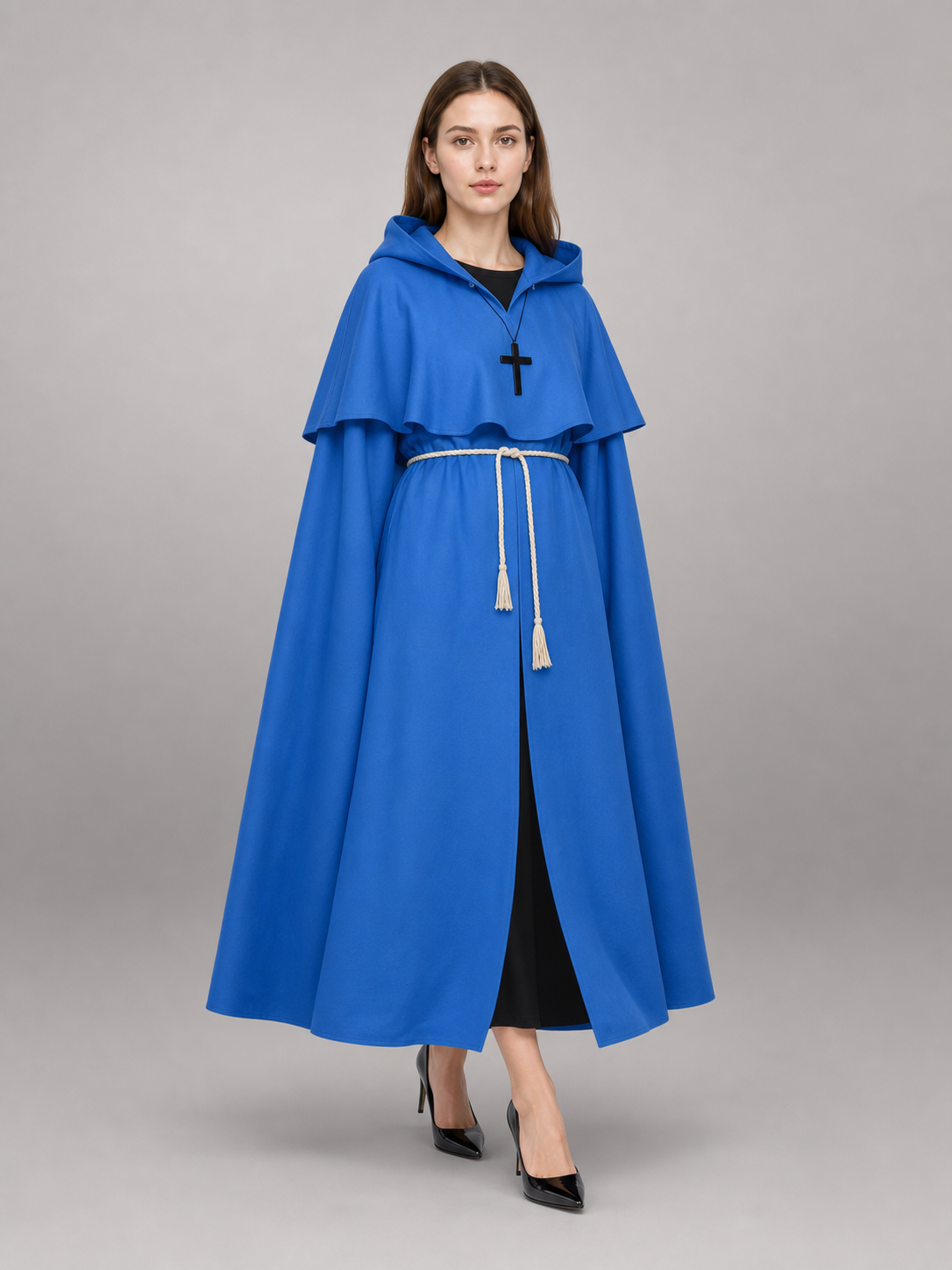 Blue carnival cloak with hood, medieval look
