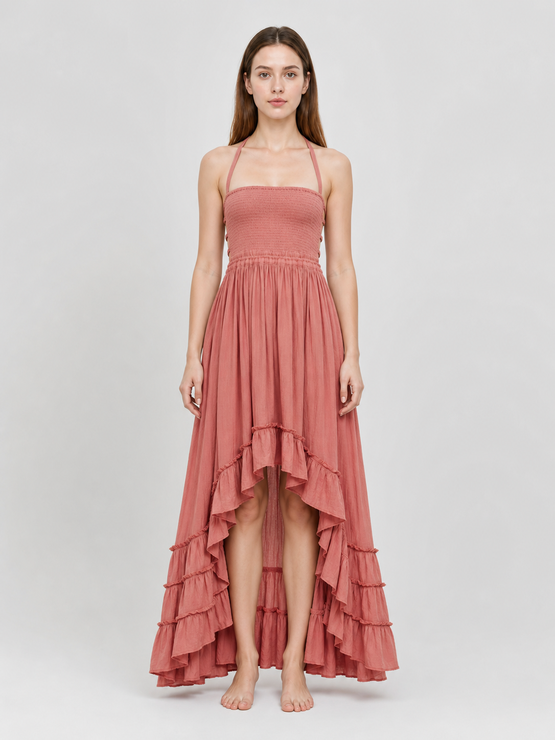 Boho-Style Maxi Dress with an Open Back