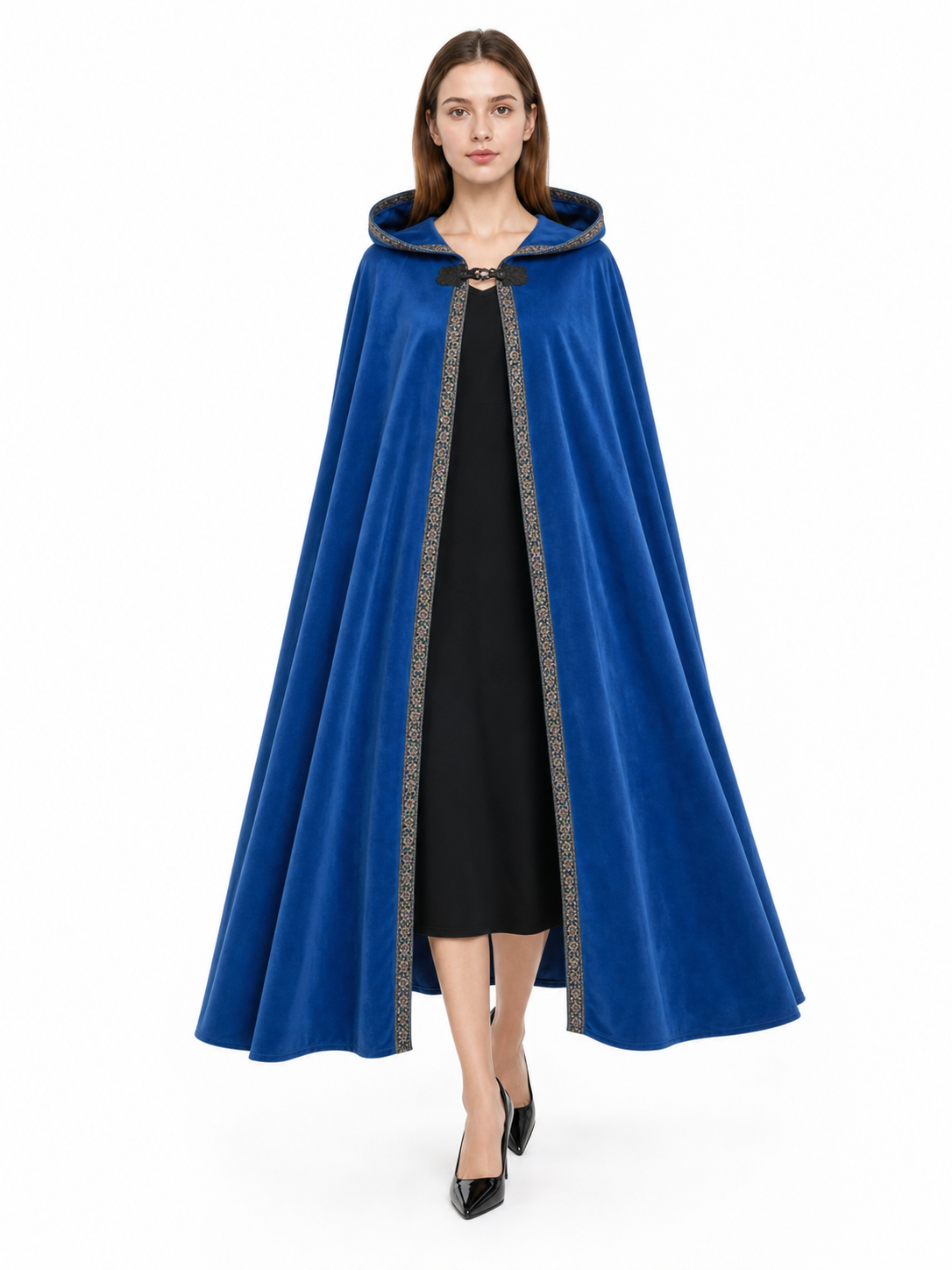 Blue carnival hooded cloak, medieval