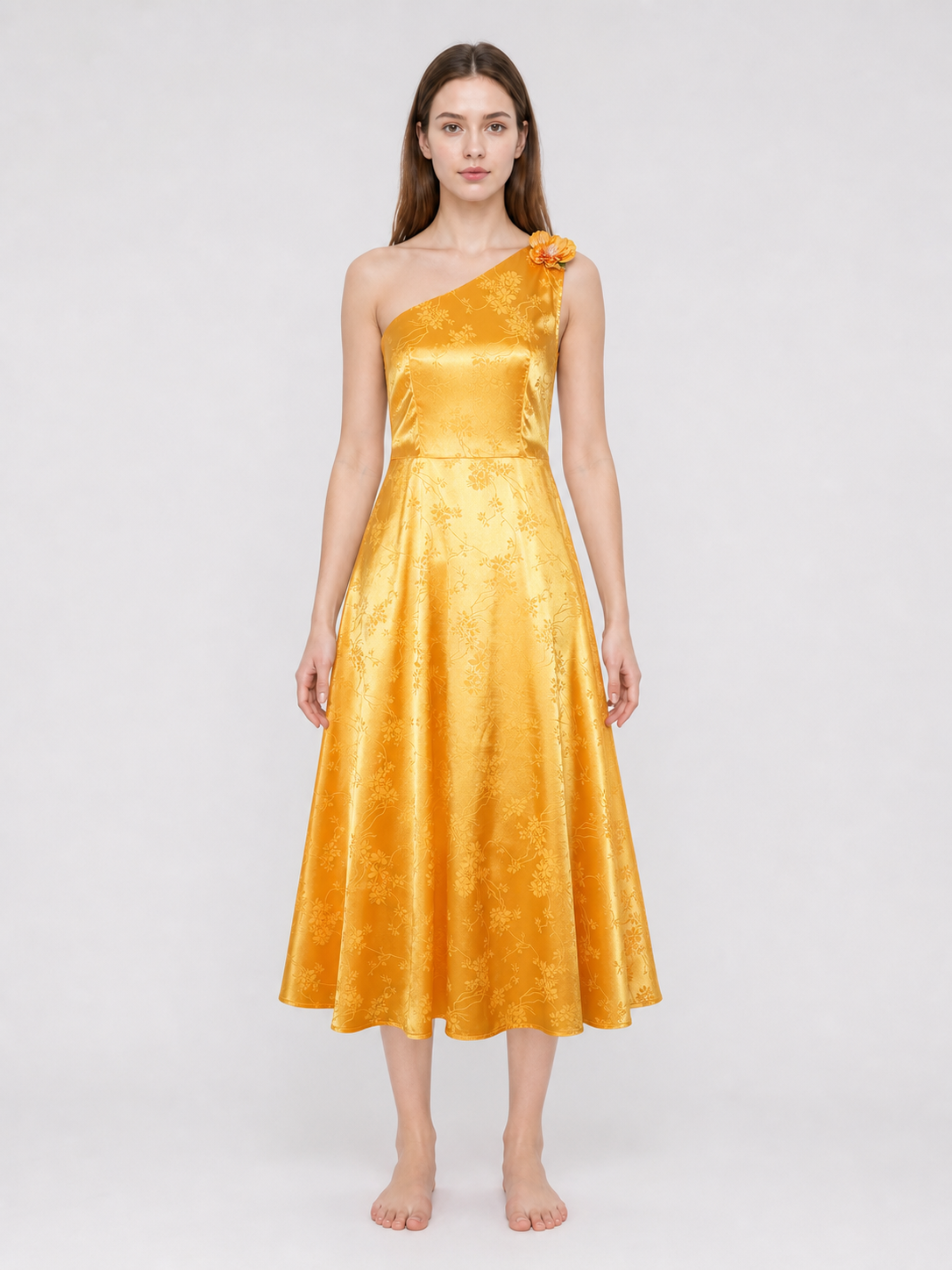 Yellow cosplay dress with floral accents