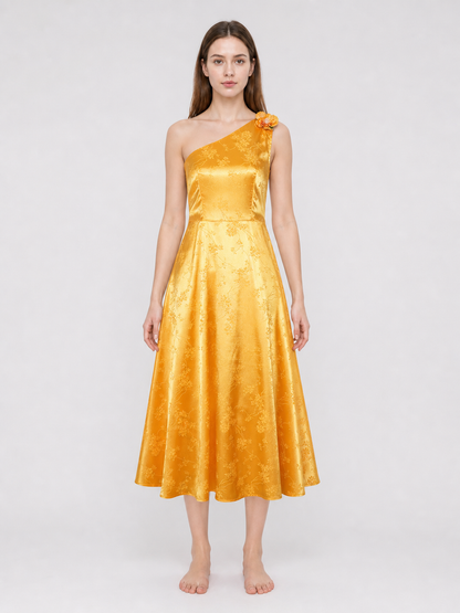 Yellow cosplay dress with floral accents