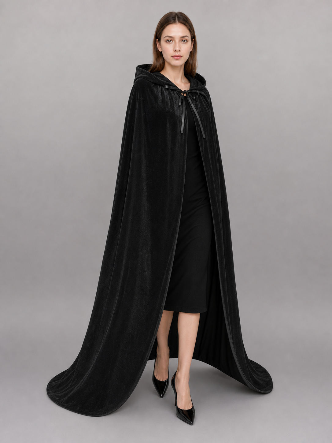 Black medieval hooded costume cloak