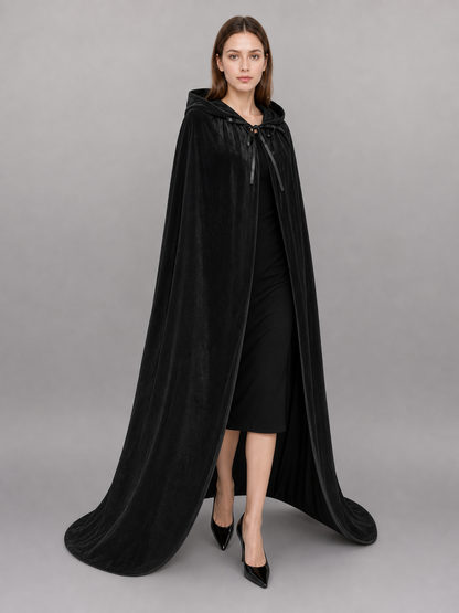 Black medieval hooded costume cloak
