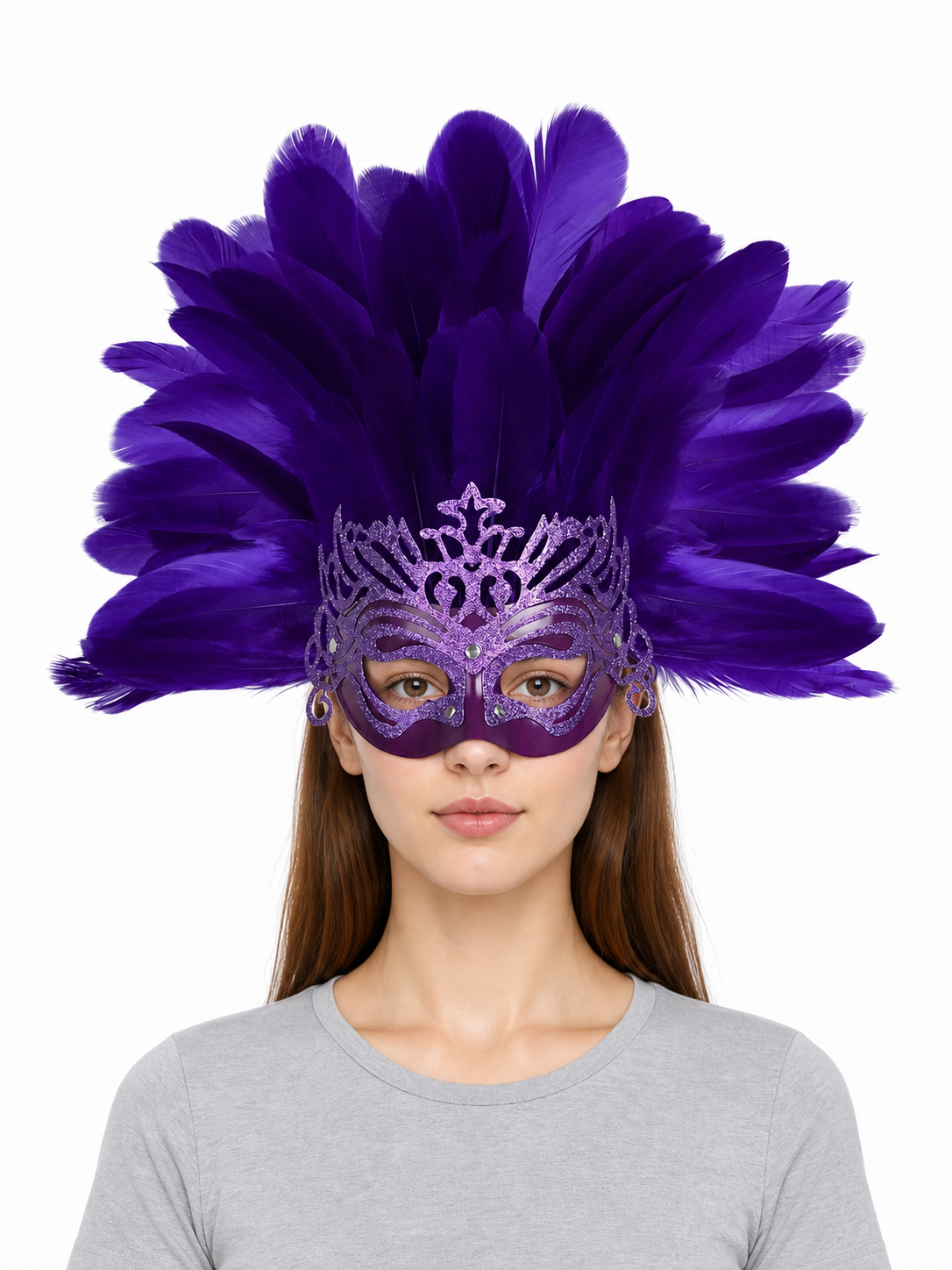 Carnival Mask with Purple Feathers