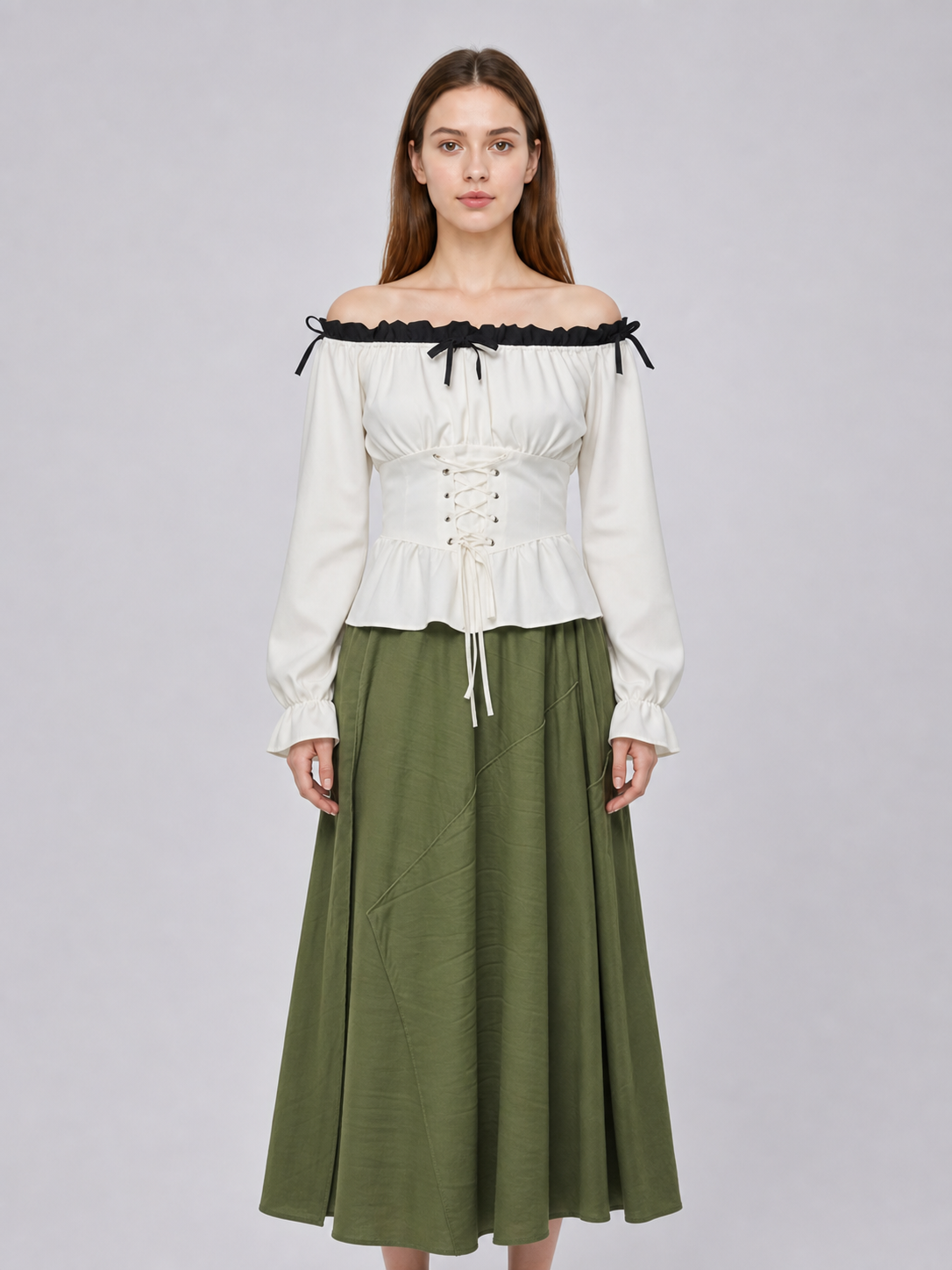 Off-the-shoulder blouse with corset lacing