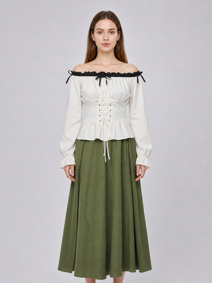 Off-the-shoulder blouse with corset lacing
