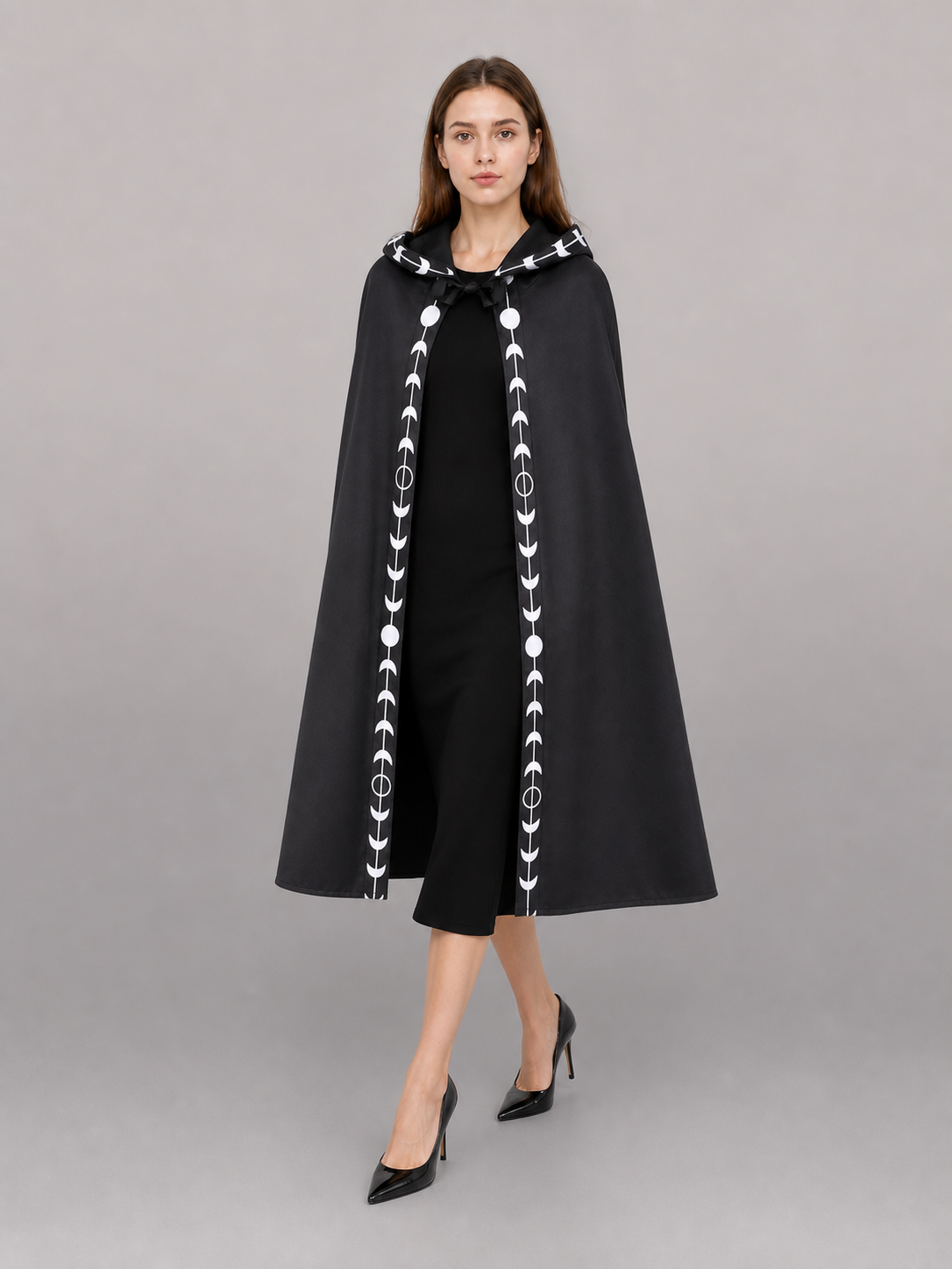 Black carnival cloak with a pointed hood