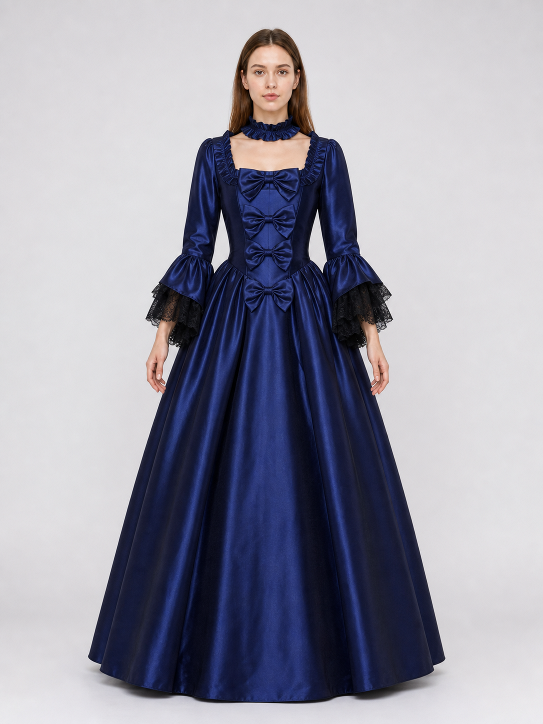 Victorian Gothic Dress with Puff Sleeves front view