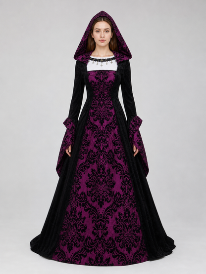 Gothic Hooded Dress with a Full Skirt