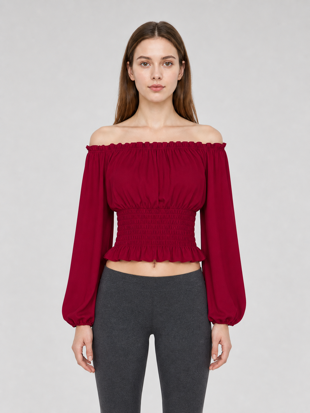 Off-the-Shoulder Blouse with Long Sleeves