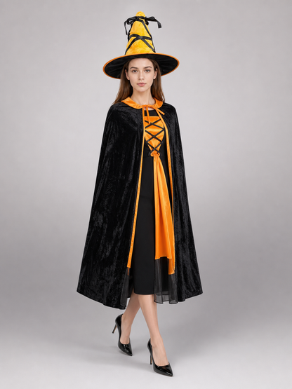 Halloween Witch Costume: Dress, Hat, and Accessory