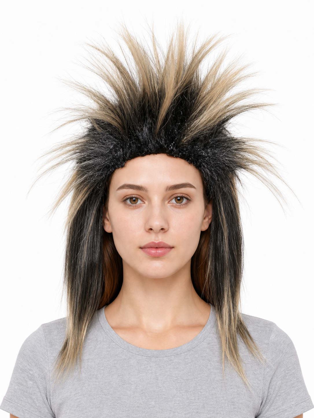 Black and blonde spiked mohawk wig product view 24