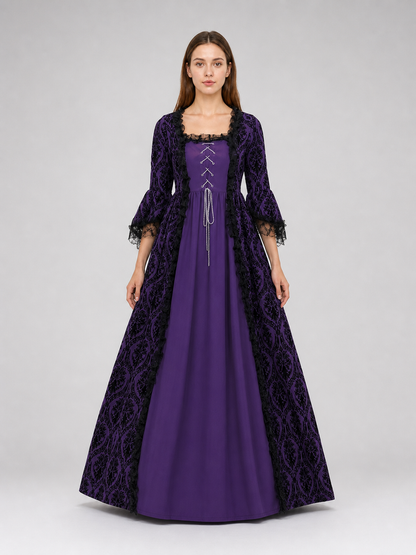 Long Renaissance-style dress with lace sleeves