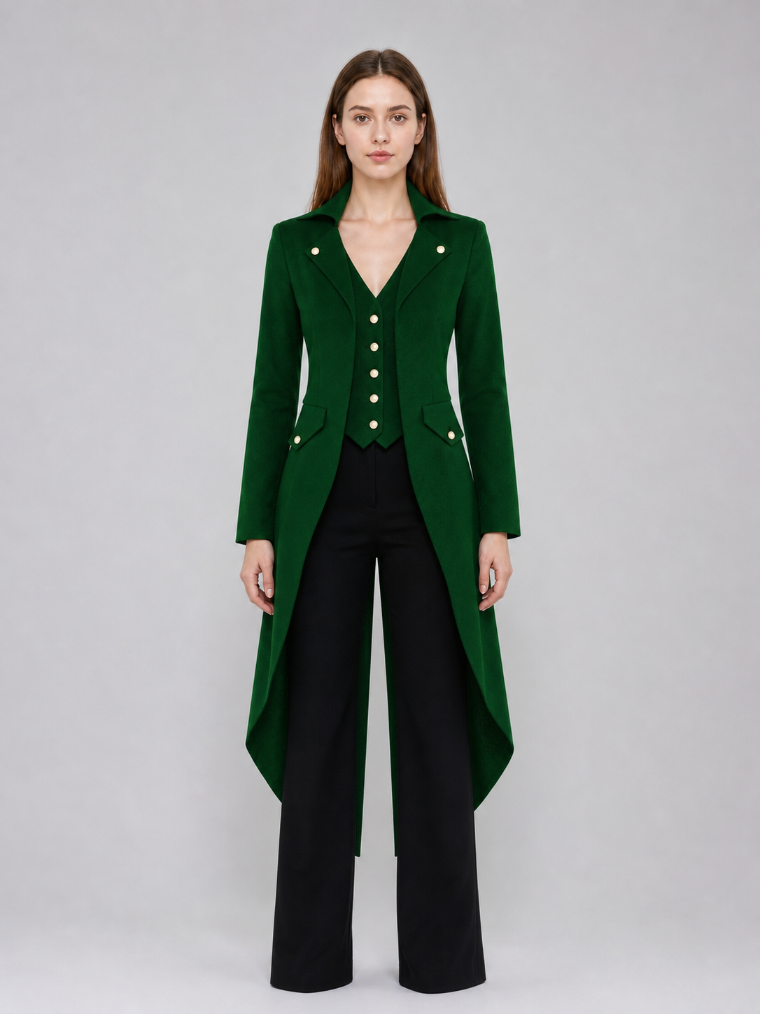 Long Dark Green Gothic-Style Tailcoat