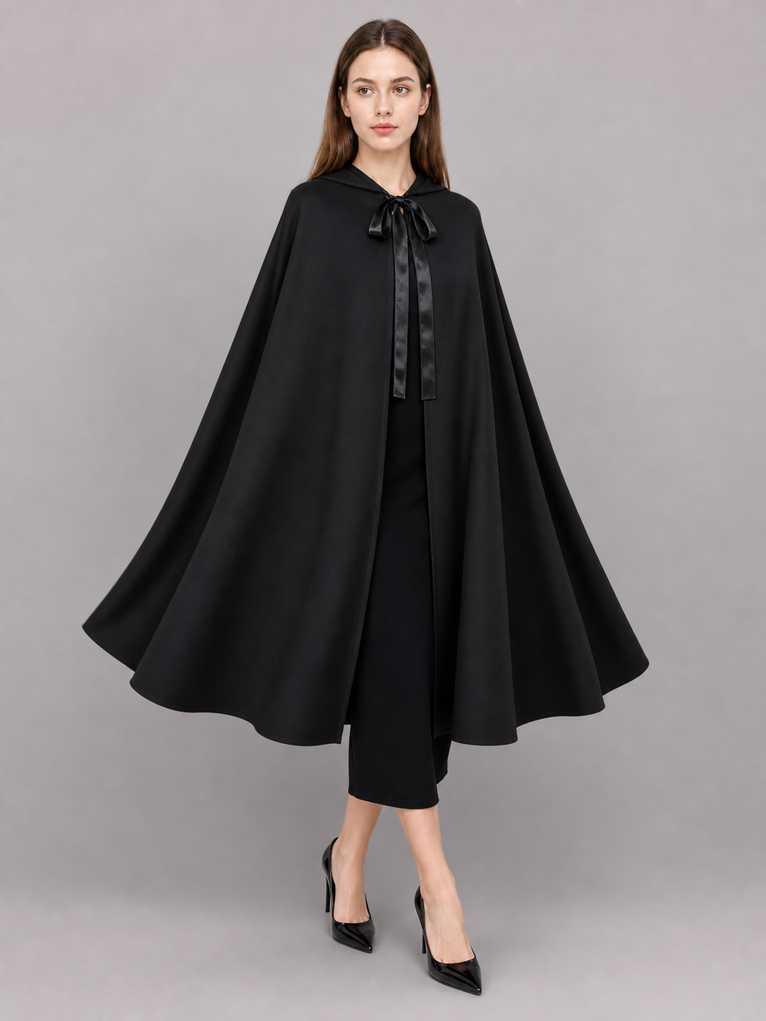 Long Black Hooded Carnival Cloak