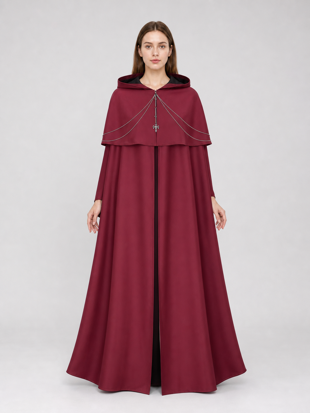 Gothic Hooded Cloak with Pendant for Cosplay