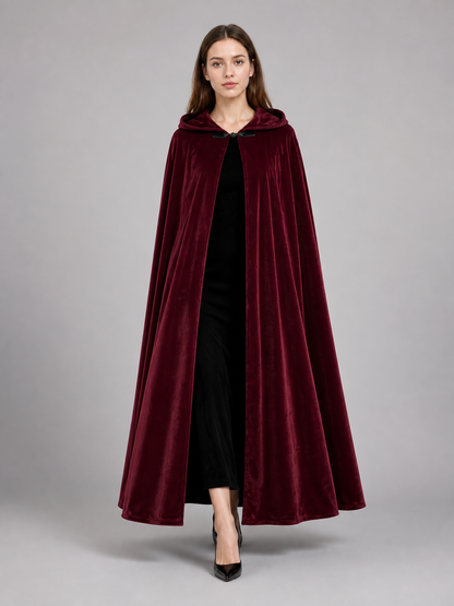 Burgundy Long Carnival Cloak with Hood