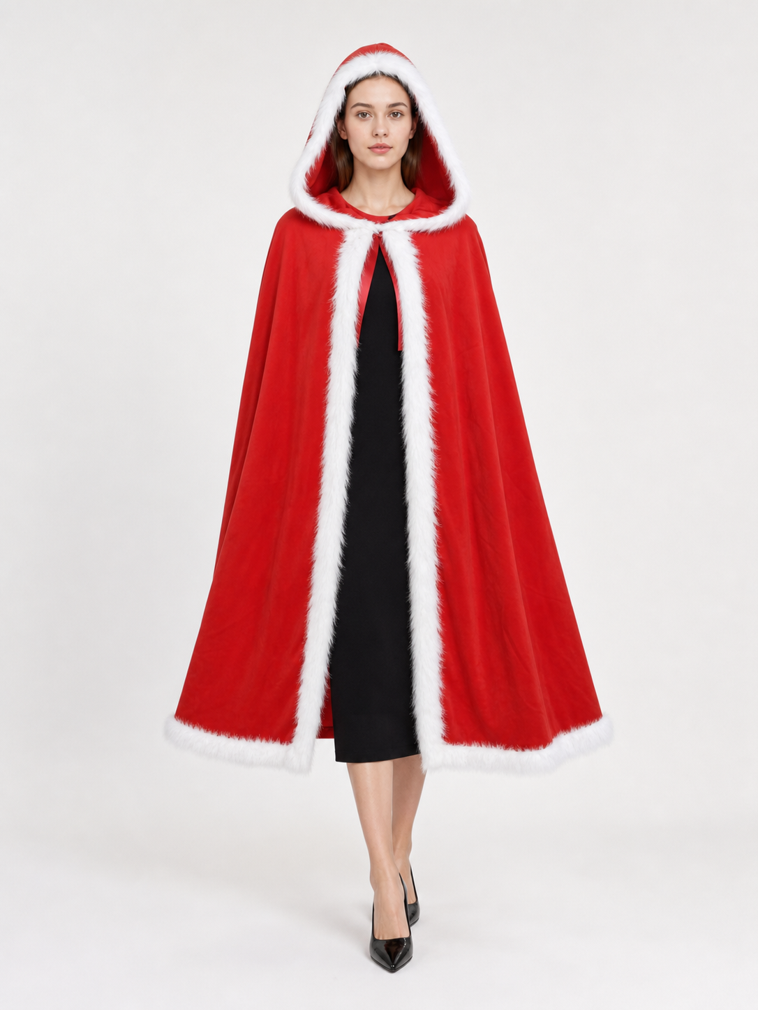 Red Carnival Cloak with Hood, Santa Claus Style