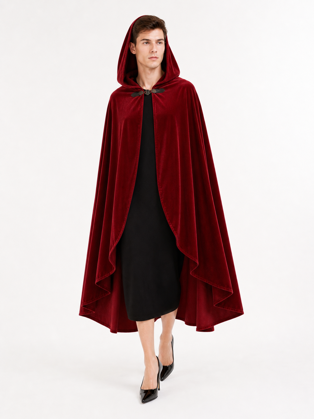 Red medieval carnival cloak with hood