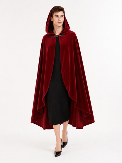 Red medieval carnival cloak with hood