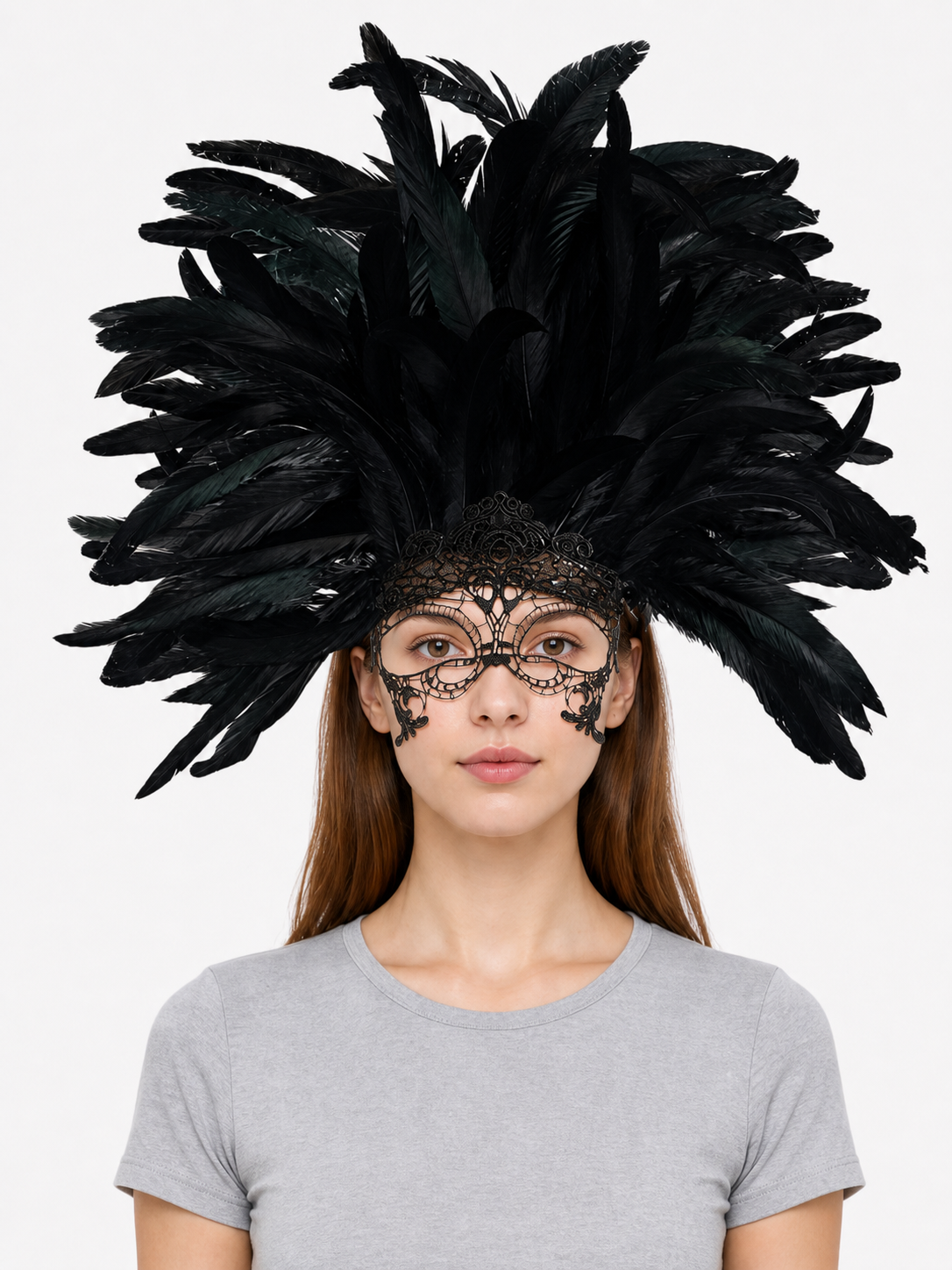 Carnival Feather Headpiece with Mask