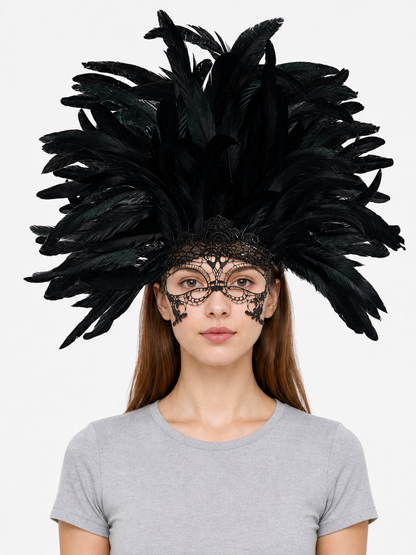 Carnival Feather Headpiece with Mask