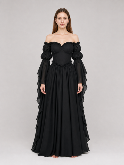 Black Long Gothic Vintage-Style Dress