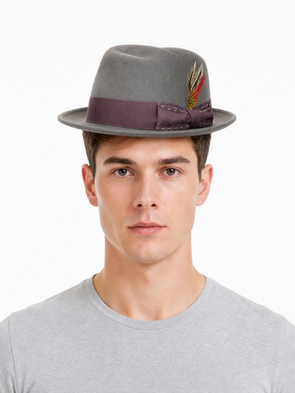 Carnival Fedora Hat with Feathers for Masquerade