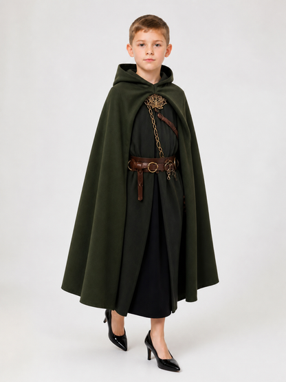 Green Hooded Costume Cloak, XL front view