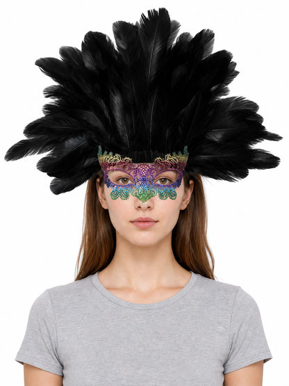 Carnival Feather Headpiece with Mask